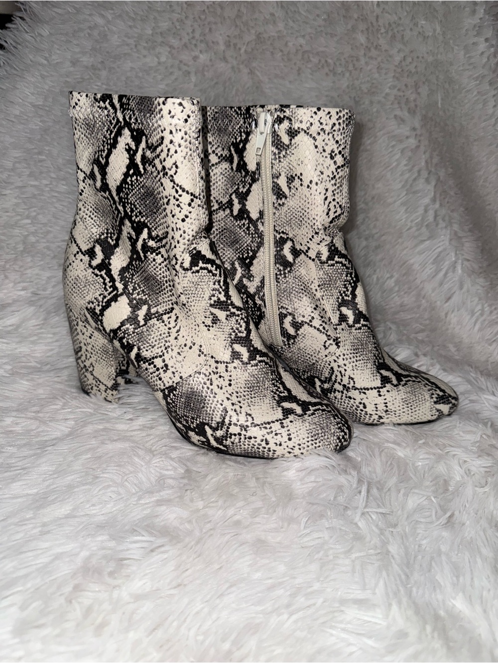 Steve Madden Snake-Print Ankle Boots in Black & White